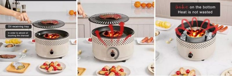 ポータブル アウトドア 耐久性 無煙 チャコール BBQ グリル 焦げ付き防止コーティングとキャリーバッグ付き (17)